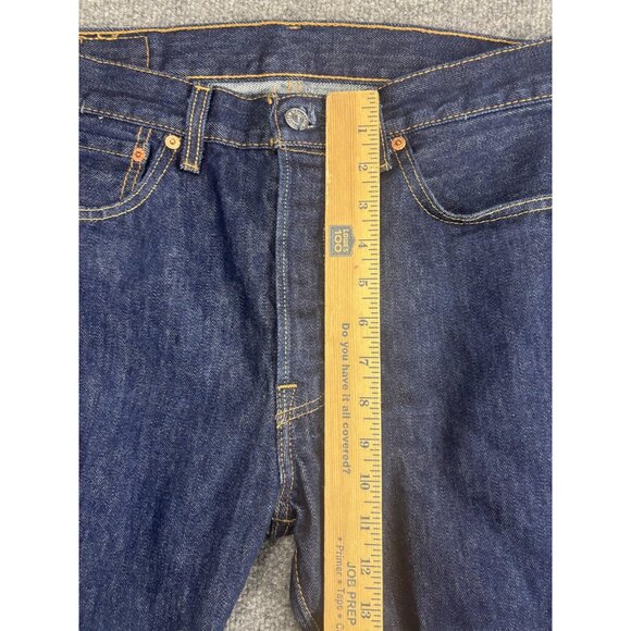 Levis 501 Jeans Mens 32x32 Dark Wash Blue Button Fly Waterless Denim Straight - Picture 3 of 10